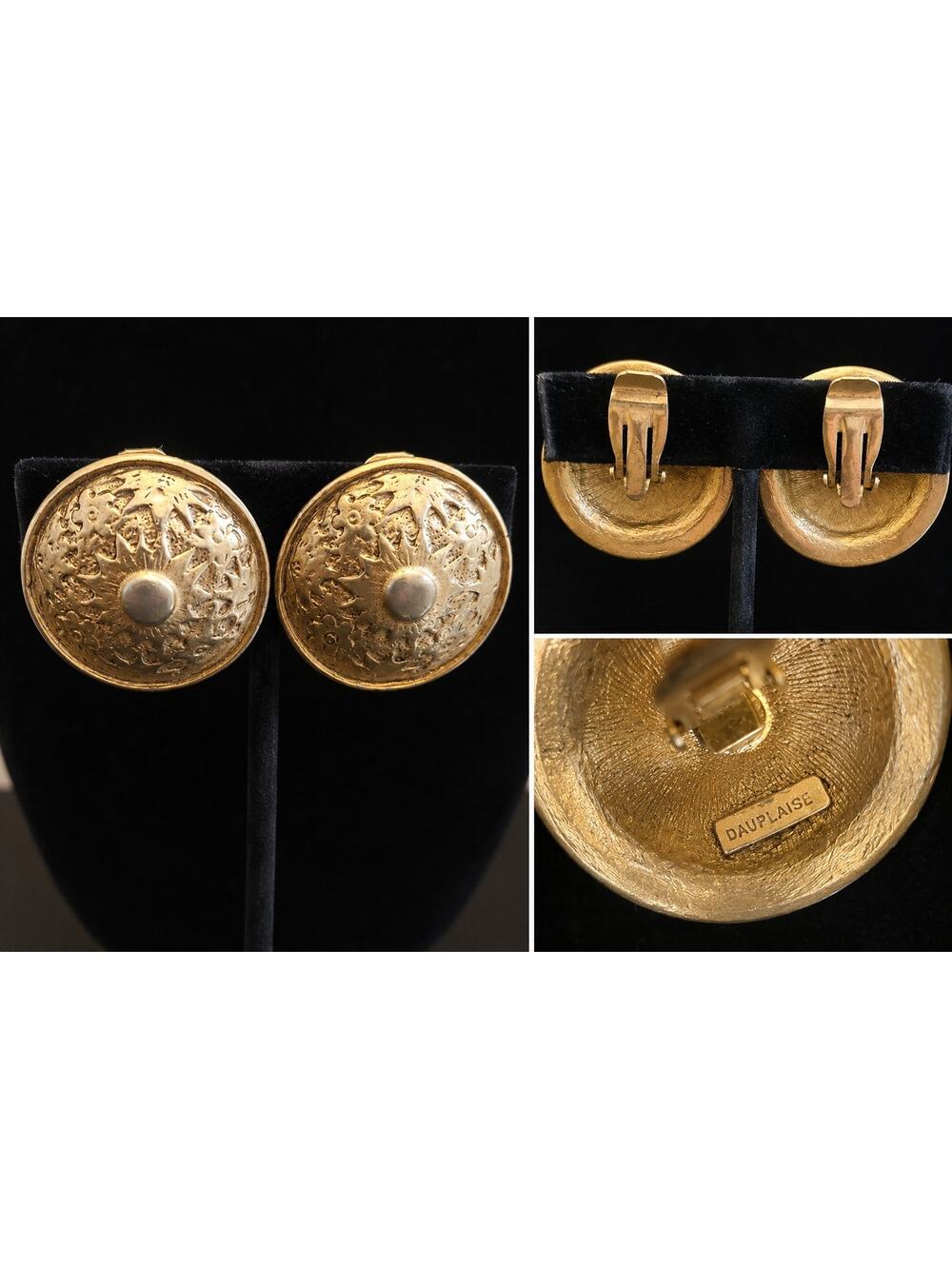 Dauplaise Gold Clip On Earrings Vintage Signed